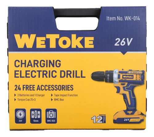 Parafusadeira Furadeira Wetoke 014 Com 2 Baterias 26v