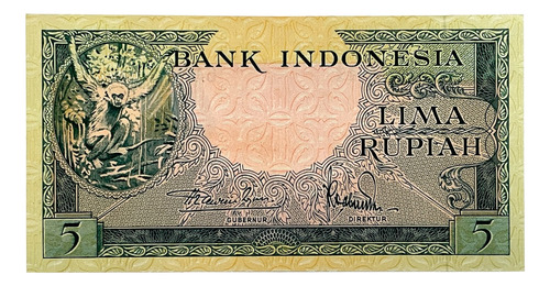 Billete De Indonesia , 5 Rupias, 1957