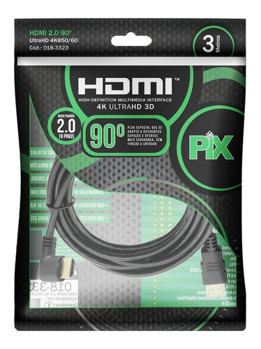 Cabo Hdmi 2.0 90º 4k 3d Ultrahd 19 Pinos Ps4 Xbox 3 Metros L