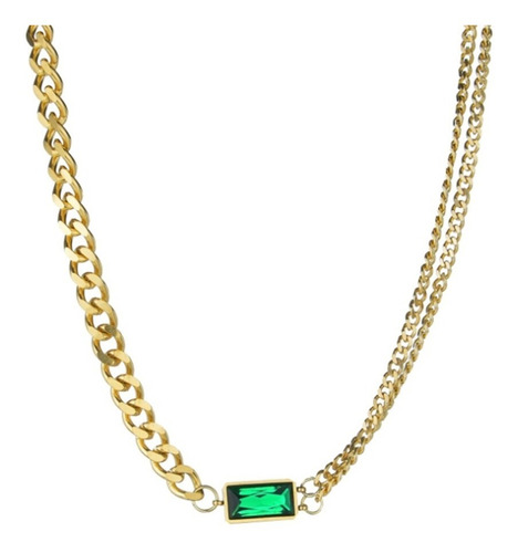 Gargantilla Dorada Zirconia Verde Acero Inoxidable Moda Dama