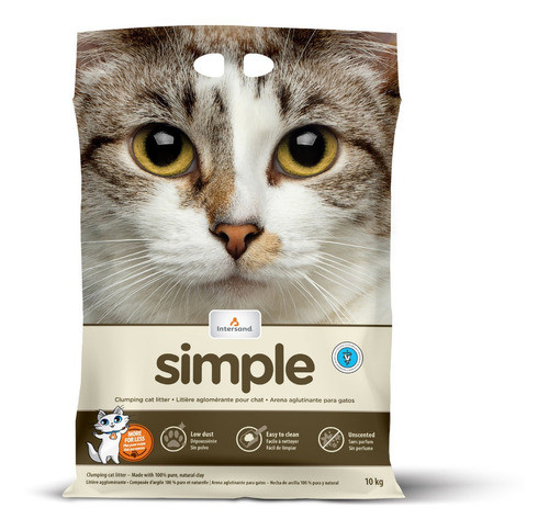 Arena Gato Aglomerante Intersand Simple 10kg + 2 Pates