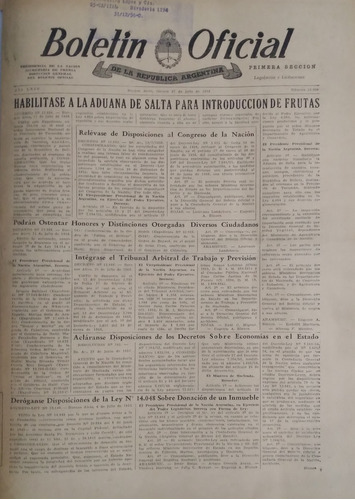 Boletin Oficial De La Republica Argentina 27 De Julio 1956
