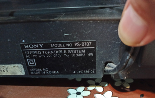 Bandeja Gira Discos Sony Ps- D707 Made In Korea - A Reparar! Negro (Usado)