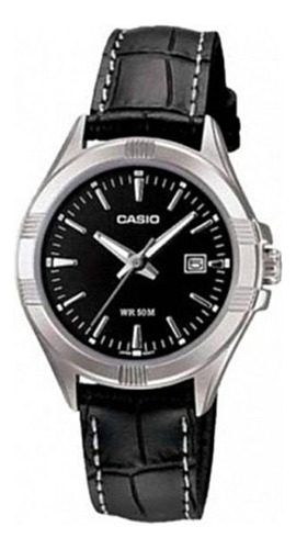 Reloj Mujer Casio Ltp1308l-1a Malla Cuero Color de la malla Negro Color del bisel Plateado Color del fondo Negro