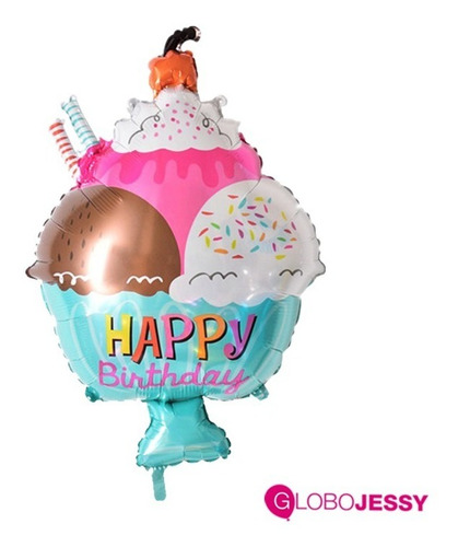 Globos En Gas Helio Copa De Helado Kit X 7 Globos Aluminio