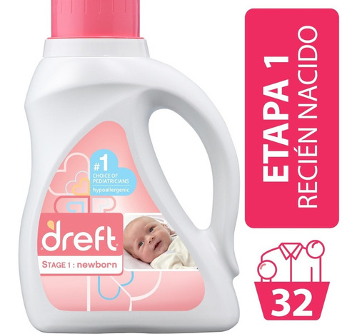 Imagen 1 de 9 de Detergente Líquido Dreft Para Bebés 32ld 1.47lts