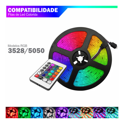 Tira LED Bivolt 5050/3528, batería y receptor, color de luz RGB