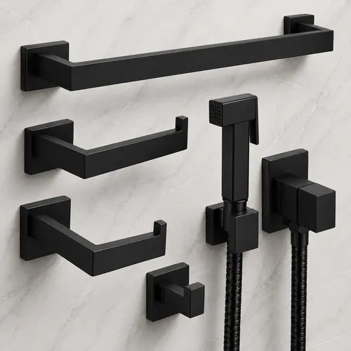 Kit Acessórios Banheiro Inox 5 Peças Ducha Higienica Preto Preto Fosco