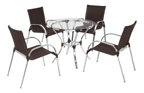 Conjunto De Mesa E 4 Cadeiras Em Alumínio  (vidro Incluso)