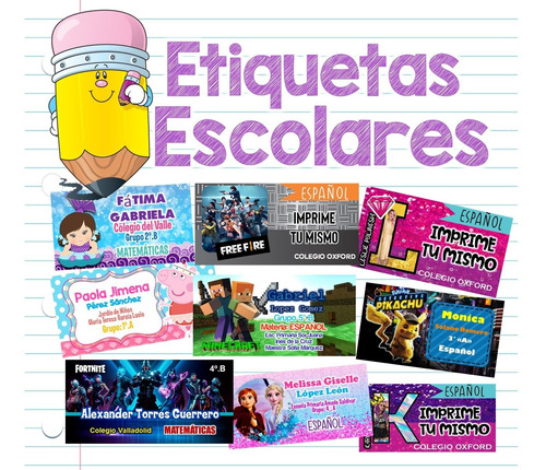 Kit Imprimible Etiquetas Escolares Varios Personajes 