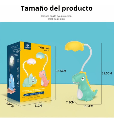 Lámpara De Escritorio Luz Led, Dinosaurio Y Cuidar La Vista Verde Claro