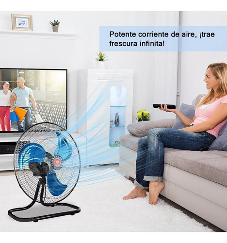 Ventilador Pedestal Piso Pared 3en1 Con 3 Aspas 18 Pulgadas 50 Cm Negro Azul Plástico 3