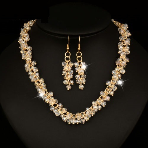 Joyas Aros Y Collar Oro 18k Cristales Blanco + Envío Grtis