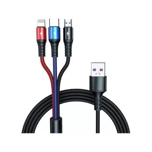 Cable Cargador 3 En 1 Usb Forrado Micro Usb Tipo C V8