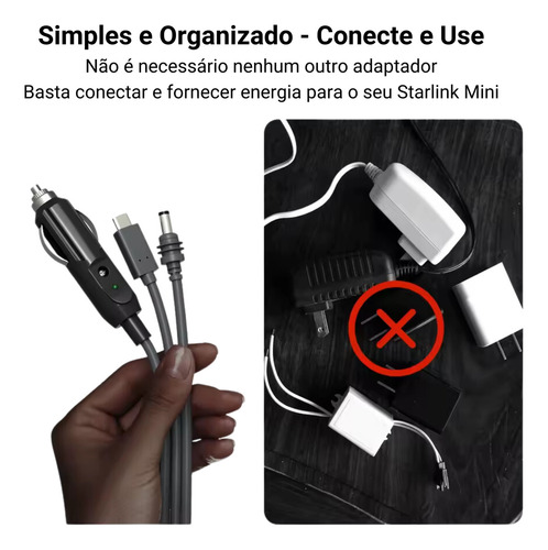 Kit Suporte Starlink Mini Com Ventosas Reforçadas + Cabo Veicular 3 Em 1 3m Usb-c 12v 24v Para Carro Caminhão Trailer Viagem Estável Motorhome Alta Fixação Cabo Starlink Gen4 Athenix