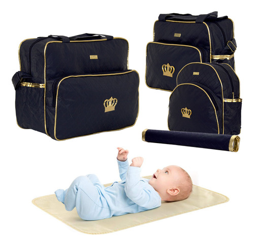 Conjunto De Bolsa Saída Maternidade Azul Marinho Plike Baby