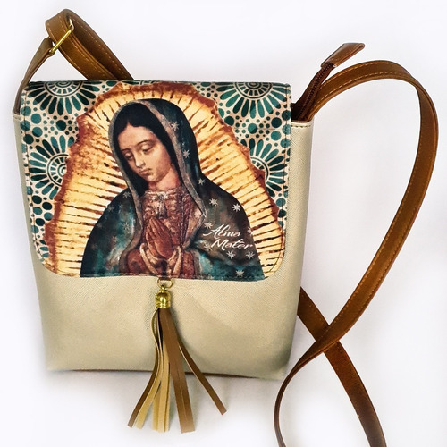 Bolso Manos Libres Virgen De Guadalupe Mosaico Verde Fondo