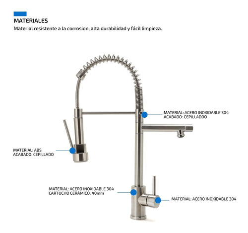 Imagen 6 de 8 de Grifería Para Cocina Flexible Monocomando Canilla De Acero