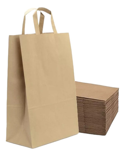 Bolsas De Papel Madera Kraft Con Manija 26x14x8 500 Unidades