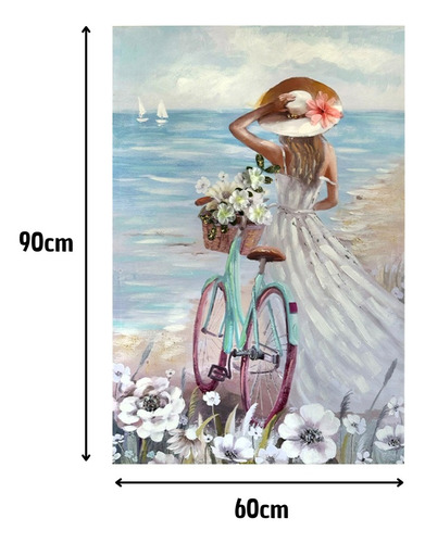 Cuadro Decorativo Mujer Frente Al Mar Mediano En Lienzo