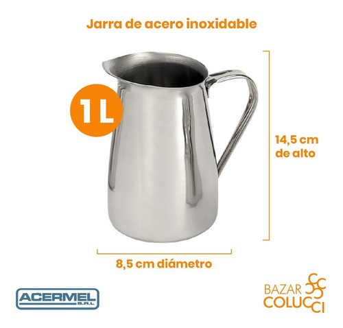 Jarra Agua Cónica 1 L Acero Inoxidable - Bazar Colucci