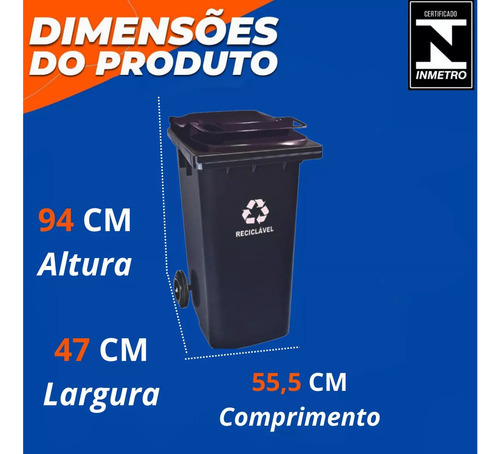 Lixeira Container Contentor 120l Coleta Seletiva C/ Roda