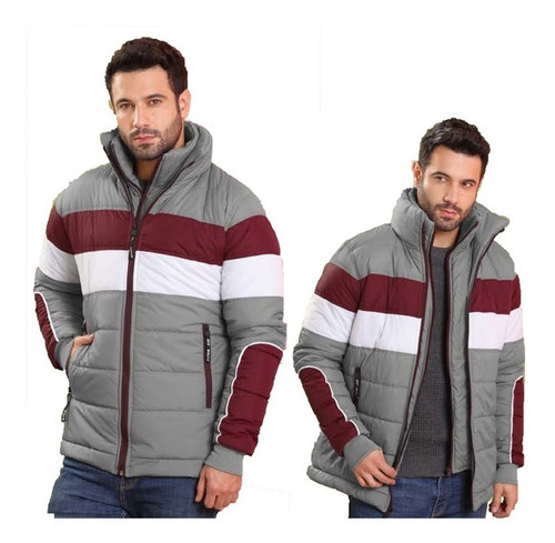 Imagen 2 de 3 de Chaqueta Hombre Impermeable Acolchada Invierno Doble Cuello