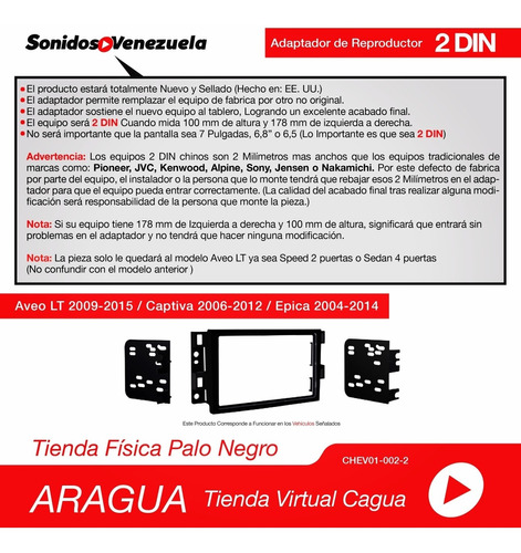 Adaptador De Reproductor O Dvd Din 2 Dim Aveo Lt 2009-2015