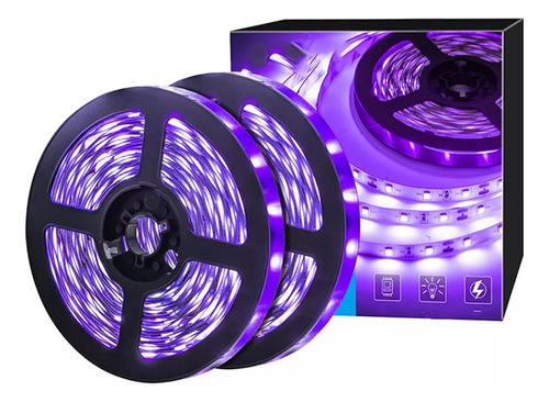 Kit 5mts Tira Led Ultra Violeta 5050 Luz Negra Uv + Fuente