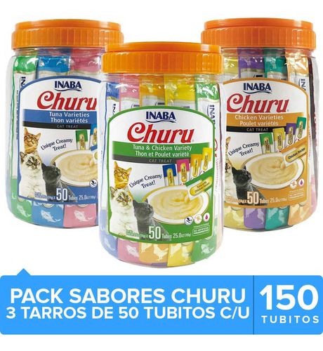 Inaba Ciao Churu Mega Pack Para Gato Mix Sabores 150 Tubitos