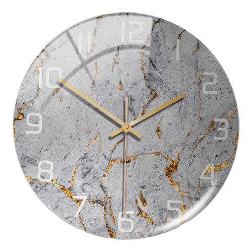 Reloj De Pared Con Estampado De Mármol, Funciona Con Gris