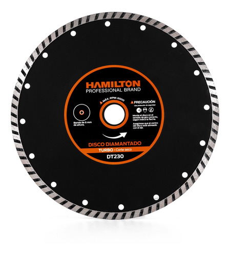 Disco Diamantado Turbo Corte Seco 230mm Hamilton Dt230 Color Negro Negro