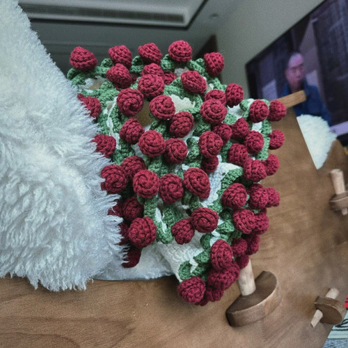 Manta De Rosa Tridimensional Tejida A Ganchillo De 80 Cm
