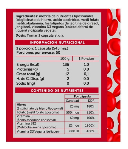 Iron Plus / Hierro Liposomal / Wellplus / 60cáp