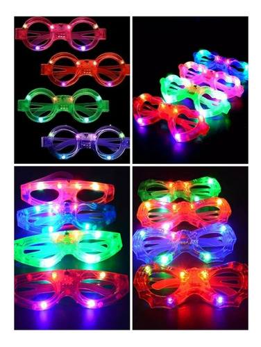 36 Lentes Neon Led Figuras Colores Fiesta Batucada Carnaval