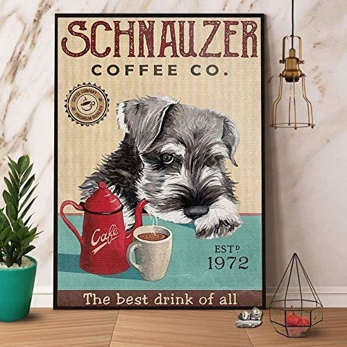 Schnauzer Dog Coffee Cartel De Chapa Póster Retro Stre...