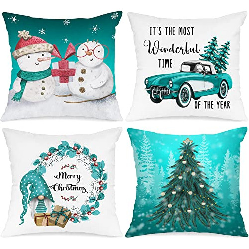 Fundas De Almohada De Navidad 16x16 Juego De 4, Feliz N...