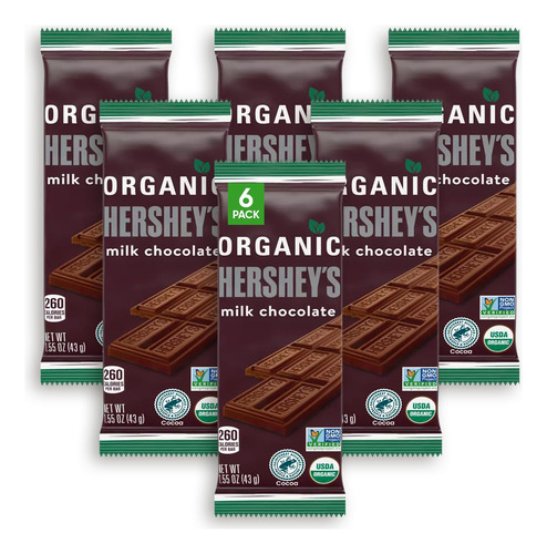 Hershys Barras De Chocolate Organico Con Leche, Paquete De 6