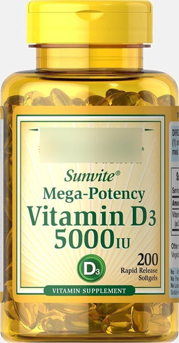 Vitamina D3 5.000ui Puritan's Pride 200 Cápsulas - Importada