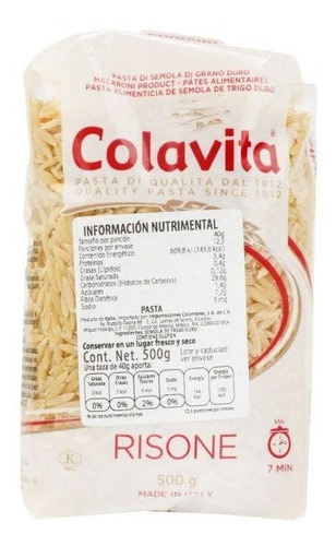 Imagem 2 de 3 de 5x Macarrão Risone Colavita Grano Duro 500g