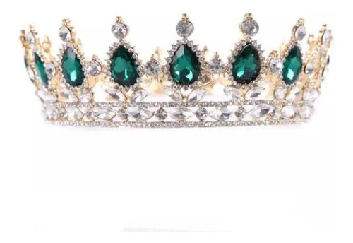 Imagen 1 de 2 de Corona De Lujo Cristal Verde Dorado Princesa Xv Años