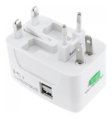 Adaptador De Corriente Universal Viajero Con 2 Puertos Usb