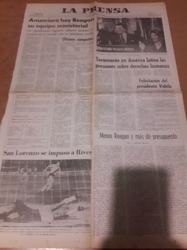 Tapa Diario La Prensa 06 11 1980 Reagan San Lorenzo River (Usado)