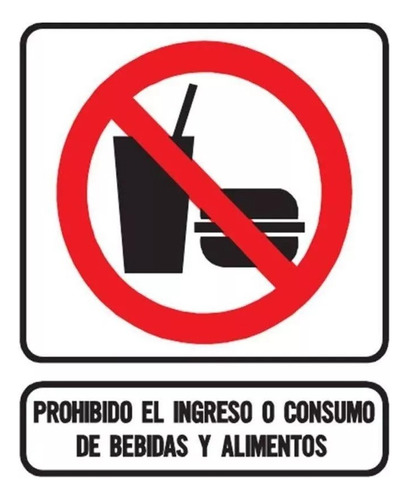 Cartel Prohibido Ingreso Consumo Bebidas Alimentos 22x26 