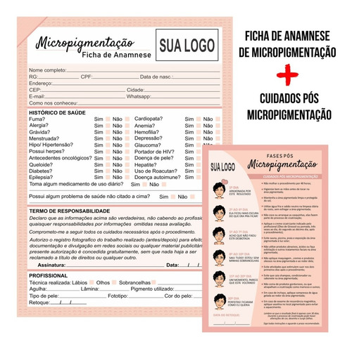Imagem 3 de 3 de 3 Kit De Ficha Anamnese Personalizada + 3 Cuidados Clientes