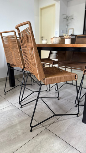 Silla Comedor Simil Yute Tulum Respaldo Alto Tejida 4 Unidad Entrelazada Negro Simil Yute