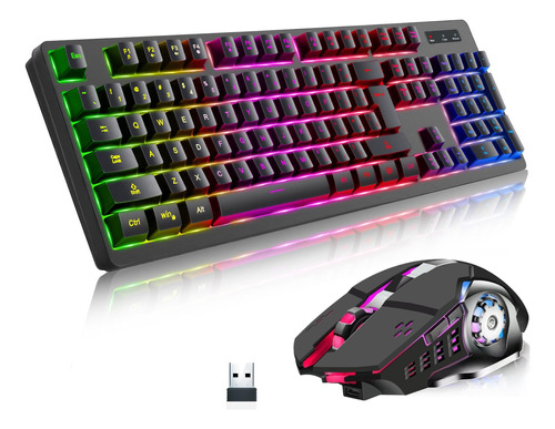 Teclado Y Mouse Rgb Inalámbricos Duración Batería Larga Retr