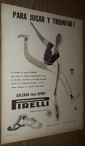 P475 Clipping Antigua Publicidad Zapatillas Pirelli Año 1955 (Usado)
