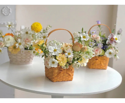 Zl Cesta Portátil Tejida A Mano Con Lazo De Flores, Regalo