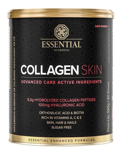 Suplemento em pó Essential Nutrition  Collagen Skin colágeno sabor cranberry em lata de 330g